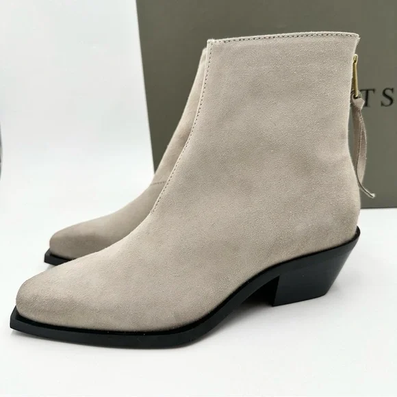 All Saints Lenora Suede Boots in Stone White